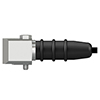 A B2A industrial connector attached to a standard size side exit AC104 vibration sensor for pumps.