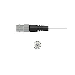 A front and side view render of a TMP Line EC BNC jack connector for coaxial cables.