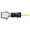 A generic, non-engraved side exit CTC AC104 standard size vibration monitoring sensor attached to an assembled CK-D2J connector kit.