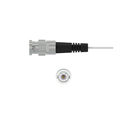 A front and side view render of TMP Line FC BNC plug connector for coaxial cables.