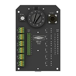 A render of a JB909 series junction box board with 6 terminal blocks.