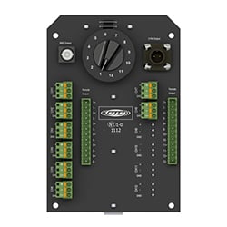 A render of a JB910 series junction box board with 8 terminal blocks.