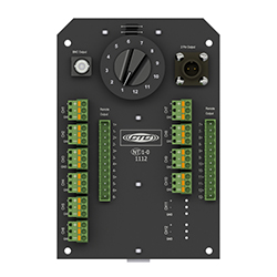 A render of a JB911 series junction box board with 8 terminal blocks.