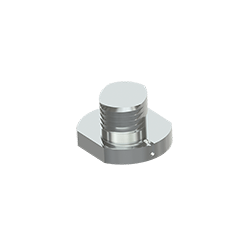 A stainless steel threaded quick disconnect stud facing upwards on a flat, circular stainless steel base.
