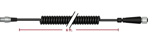 A render of a CTC CB117-C614-006-C640 cable and connector assembly with coiled cable.