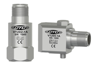 Standard size, top exit VT202 vibration monitoring sensor next to VT204, standard size, side exit vibration monitoring sensor