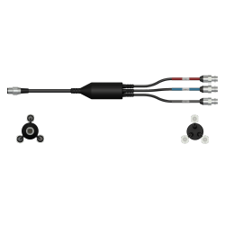 A render of a CTC CMX2275 data collector adapter with red, blue, and grey heat shrinks.