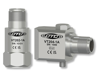 VT202 standard size, top exit, stainless steel accelerometer and VT204 standard size, side exit, stainless steel accelerometer