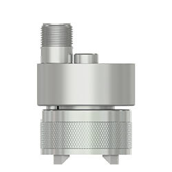 A render of a CTC TCEB331 circular triaxial sensor on a MH114-3T circular mounting magnet.