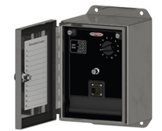JB210 Stainless Steel iBox with open front panel showing interior with connectors, IEPE bias indicator lights, and a circular dial