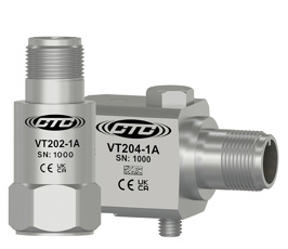 A standard size, top exit VT202-1A dual output sensor next to a standard size, side exit VT204-1A dual output sensor.