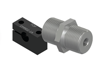 A render of a PRO Line proximity probe mounting block and mounting bushing.