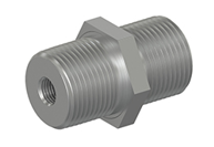 A render of a CTC DM903-1A proximity probe mounting adapter bushing.