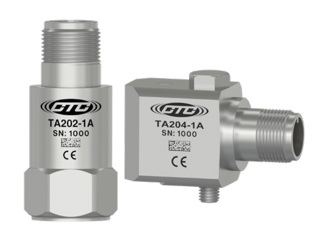 Standard size, top exit TA202 Vibration Monitoring Sensor next to a Standard size, side exit TA204 Vibration Monitoring Sensor