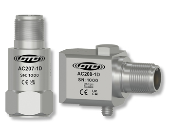 Top Exit, Stainless Steel, Standard Size AC207 Industrial Vibration Sensor and AC208 Standard Size, Side Exit, Stainless Steel Industrial Vibration Sensor for Condition Monitoring