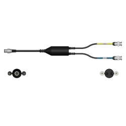 A render of a CTC CMX2253 data collector adapter with yellow and blue heat shrinks.