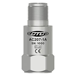 A render of a CTC AC207 standard size top exit vibration sensor equivalent to Emerson/CSI A0420HT.
