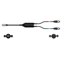 A render of a CTC CMX2261-T data collector adapter with red and blue heat shrinks.