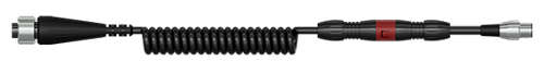 A render of a CTC cable assembly with C555 connector, CB104 coiled cable, safety feature, and K2C connector.