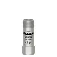 a computer-generated image of a stainless steel, top exit UEB332 accelerometer with threaded top exit