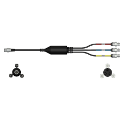 A render of a CTC CMX2278 data collector adapter with red, blue, and yellow heat shrinks.