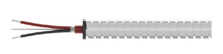 side view of CTC's CB206 red FEP jacketed cable with stainless steel outer armor