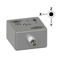 CTC TXEA331-HT stainless steel triaxial sensor with side exit and a diagram depicting the cartesian coordinate configuration of Z axis, X axis, and Y axis