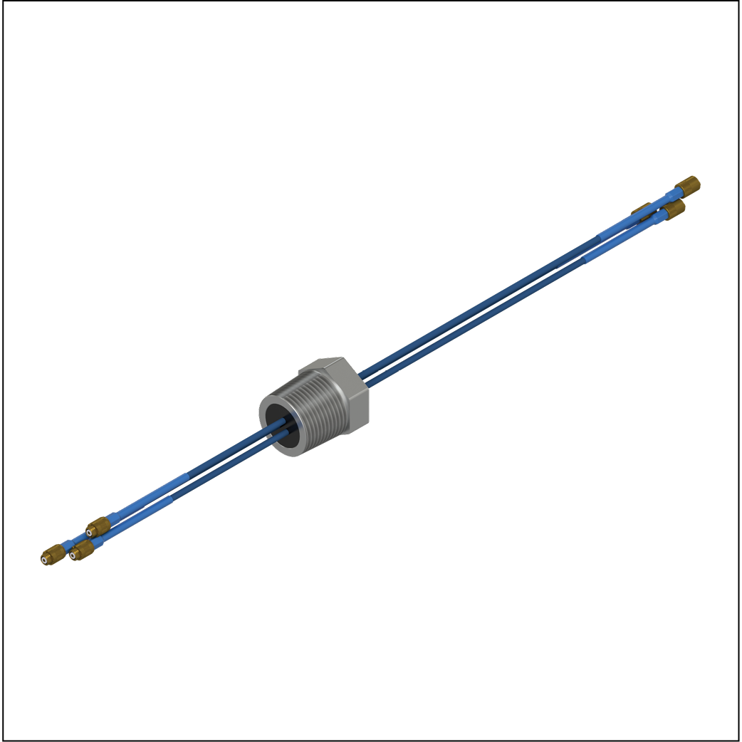 A PRO Line single-sided NPT fitting on blue PRO Line extension cables.