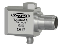 TA284 standard size, side exit, stainless steel industrial vibration sensor with CTC logo, part number, serial number, and certification logos engraved on the case