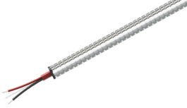 CTC's CB290 with outer stainless steel armor jacketed and red inner cable jacket, and red and black conductor wires exposed on one end