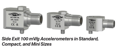 Renders showing the size difference between Standard, Compact, and Mini size side exit accelerometers