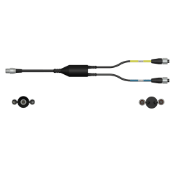 A render of a CTC CMX2251 data collector adapter with yellow and blue heat shrinks.