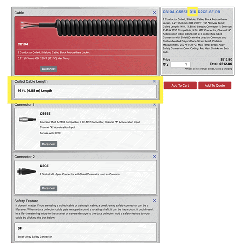 A screenshot of the CTC Custom Cable Wizard web application.