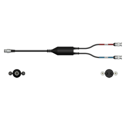 A render of a CTC CMX2261-F data collector adapter with red and blue heat shrinks.