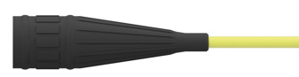 side view of V2N black Viton seal-tight boot with nylon insert on a yellow cable